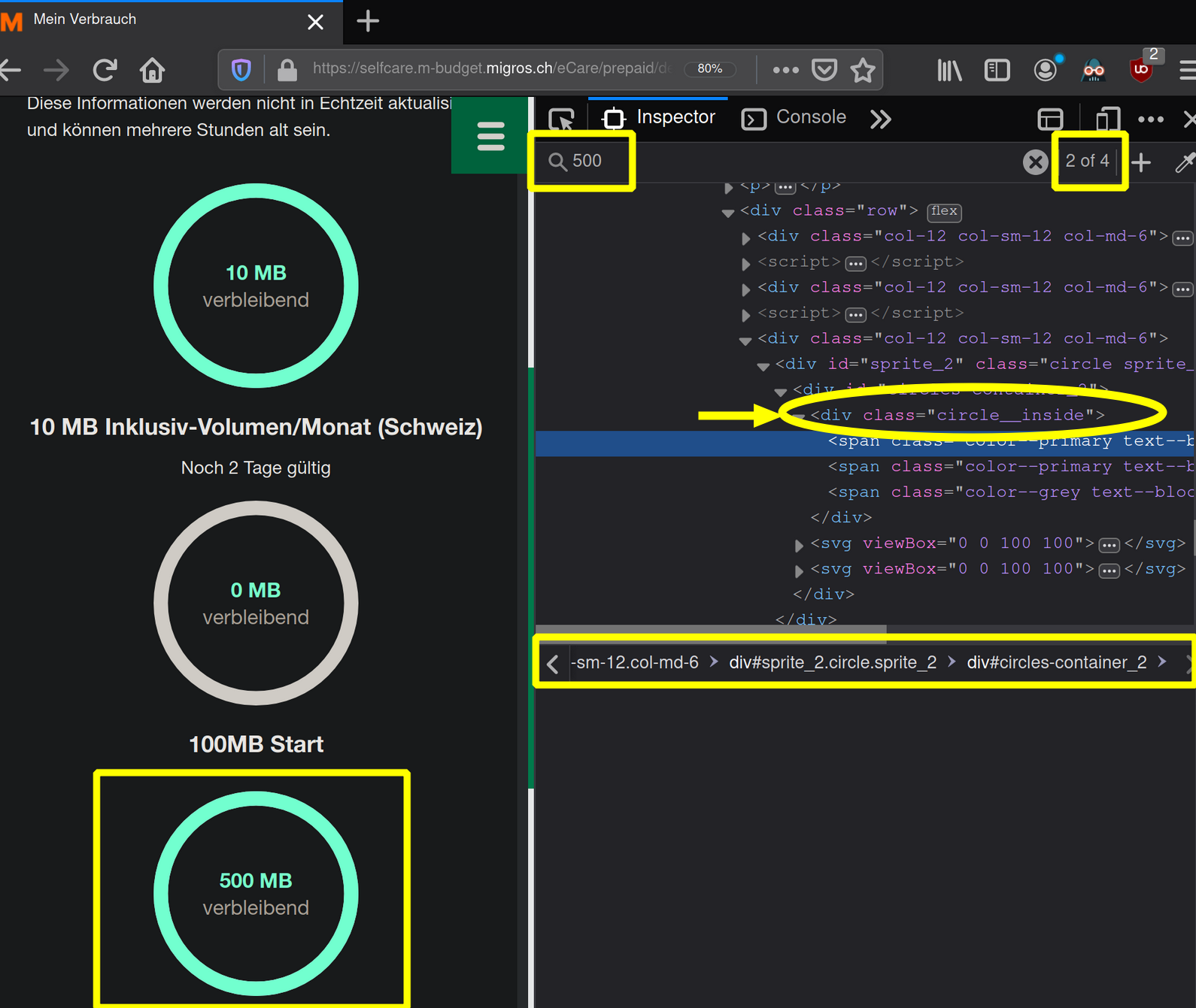 Figure 2: Searching for values and displaying css properties