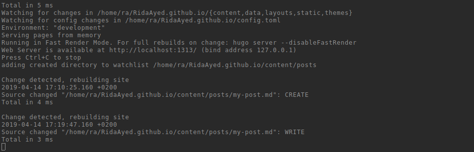 Figure 4: Screenshot - Hugo instant rebuilding changes
